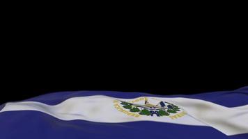 el salvador tyg flagga vajar på vindslingan. el Salvadoran broderi stickad tyg banner vajande på vinden. halvfylld svart bakgrund. plats för text. 20 sekunders loop. 4k video