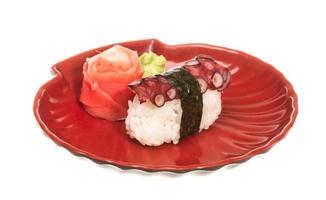 Japanese sushi with meat octopus on a white background photo
