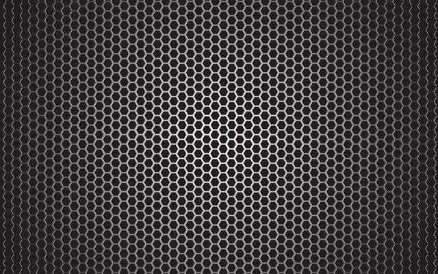 Silver Metal Background With Hexagon Holes And Light Reflection