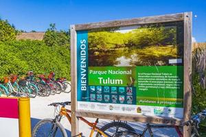 Tulum Quintana Roo Mexico 2022 Tulum National Park information entrance welcome sing board in Mexico. photo