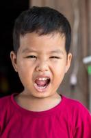 Thai boy open mouth.