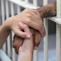 Close-up of female prisoners hold together. photo