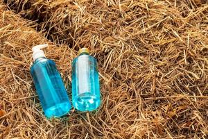 Blue alcohol gel placed on a pile of straw. photo