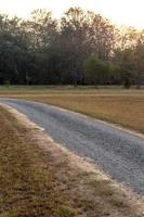 Stone road crushed with dry grass. photo