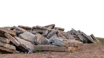 Isolated concrete debris on the ground. photo