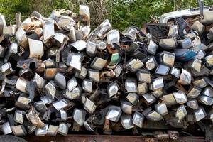 Many stacks of bumper steel. photo