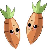 linda caricatura feliz y triste zanahoria en color vector