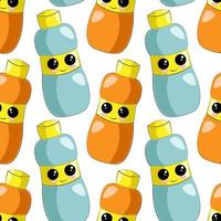 Seamless vector pattern with cute cartoon bottle