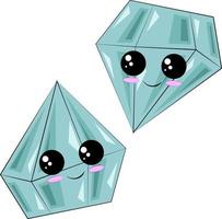 Cute cartoon happy little blue gemstone diamond vector