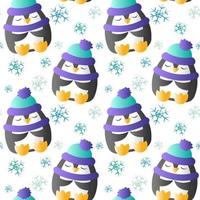 Seamless pattern with cute penguin and snowflake vector