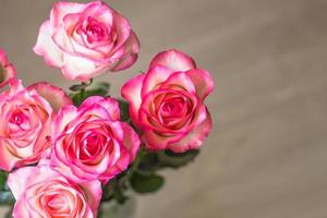 bouquet of fresh pink roses on table photo