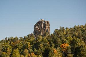 Landscape in mountains in Czech Switzerland national park, pine forest and rocks photo