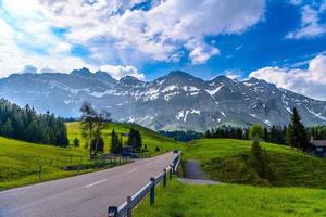 Road with snowy alps mountains, Schoenengrund, Hinterland, Appen photo