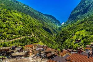 Swiss Alps village in mountains valley, Stalden, Staldenried, Vi photo