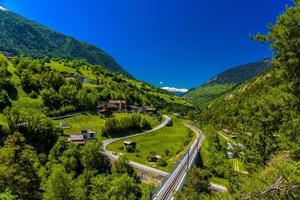 Railroad in Alps mountains valley, Moerel, Filet, Oestlich Raron, Wallis Valais photo