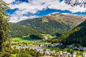 Houses in town village in Alps mountains, Davos,  Graubuenden, S photo
