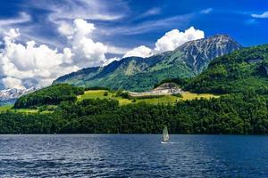 Windsurfers in the lake, Alpnachstadt, Alpnach, Obwalden, Switzerland photo