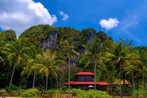 Red roof bungalow house on Railay beach west, Ao Nang, Krabi, Th