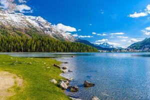Crystal blue Lake St. Moritz, Sankt Moritz, Maloja, Grisons, Swi