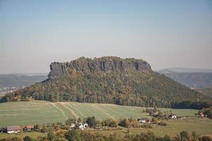 Landscape in mountains in Czech Switzerland national park, pine forest and rocks photo