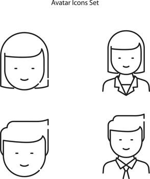 avatar man and women icons set isolated on white background. avatar icon thin line outline linear avatar symbol for logo, web, app, UI. avatar icon simple sign. vector
