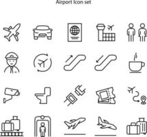 conjunto de iconos de aeropuerto aislado sobre fondo blanco. icono de aeropuerto contorno de línea delgada símbolo de aeropuerto lineal para logotipo, web, aplicación, ui. signo simple del icono del aeropuerto. vector