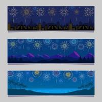 Set of Colorful Fireworks Banner vector