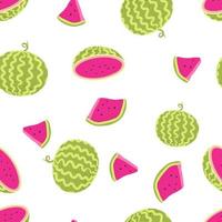 rebanadas de sandía dibujadas a mano patrón transparente de vector. ilustración para papel pintado, papel de regalo, textil, fondo. fruta de verano jugosa roja y verde. vector