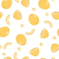 Summer seamless vector pattern with melon slices on white background. Hand drawn exotic fruit in cute ornament for textile, wrapping paper or print.