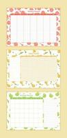 Set of food diary vector weekly, month planner design template, habit tracker. Diet organizer and notepad with cute fruits. Calendar schedule printable to-do list.