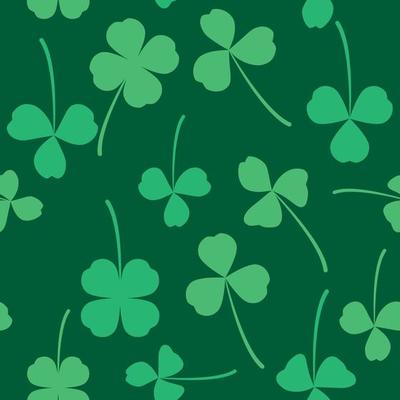 Green pattern clover leaf seamless vector shamrock template for St. Patrick's day. Texture clover three and four leaves good luck