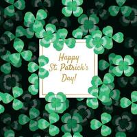 Happy St. Patrick's day greeting banner card vector illustration template. Clover realistic leaves pattern on dark background