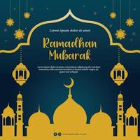 Ramadan Kareem greeting card template gold blue background Free Vector