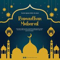 ramadan kareem tarjeta de felicitación plantilla oro azul fondo vector libre