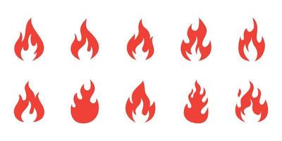 conjunto de ilustración de llamas de fuego. diseño de iconos de vector de fuego simple