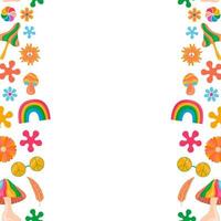 1970 good vibes boho style elements vector frame