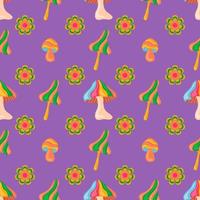Psychedelic fantasy mushroom and daisy vector seamless pattern