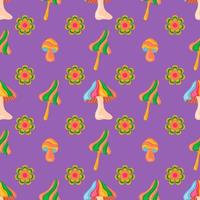 Psychedelic fantasy mushroom and daisy vector seamless pattern