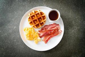 scrambled egg with bacon and waffle photo