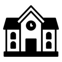 icono de glifo de vector de edificio escolar, icono de escuela y educación