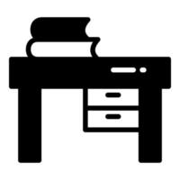 icono de glifo de vector de mesa de estudio, icono de escuela y educación