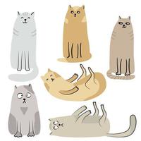 conjunto de gatos. ilustración vectorial plana dibujada a mano aislada en blanco. divertidos personajes de animales de compañía. vector