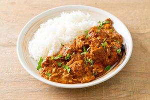 chicken tikka masala with rice on plate photo