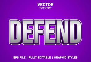 defend text effect with purple and green color 3d style. vector