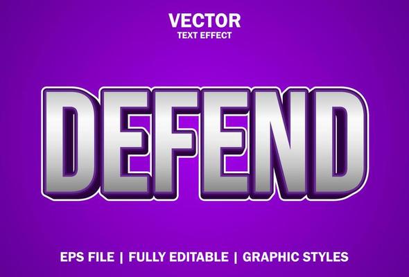 defend text effect with purple and green color 3d style.