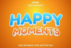happy moment text effect with orange and blue color vector