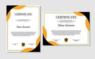 simple certificate in orange and black flat style. vector