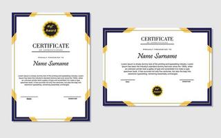 simple certificate in blue and gold color flat style. vector