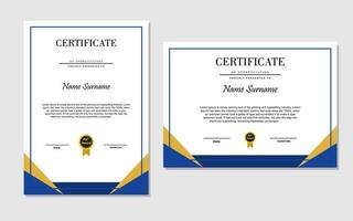 simple certificate in blue and gold color flat style. vector