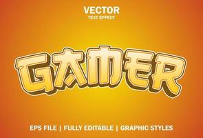 gamer text effect with orange color 3d style. vector